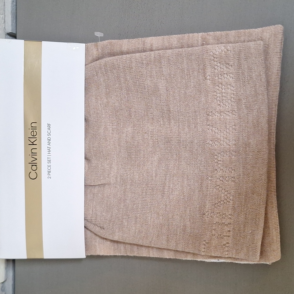 Calvin Klein Beige Hat and Scarf Set